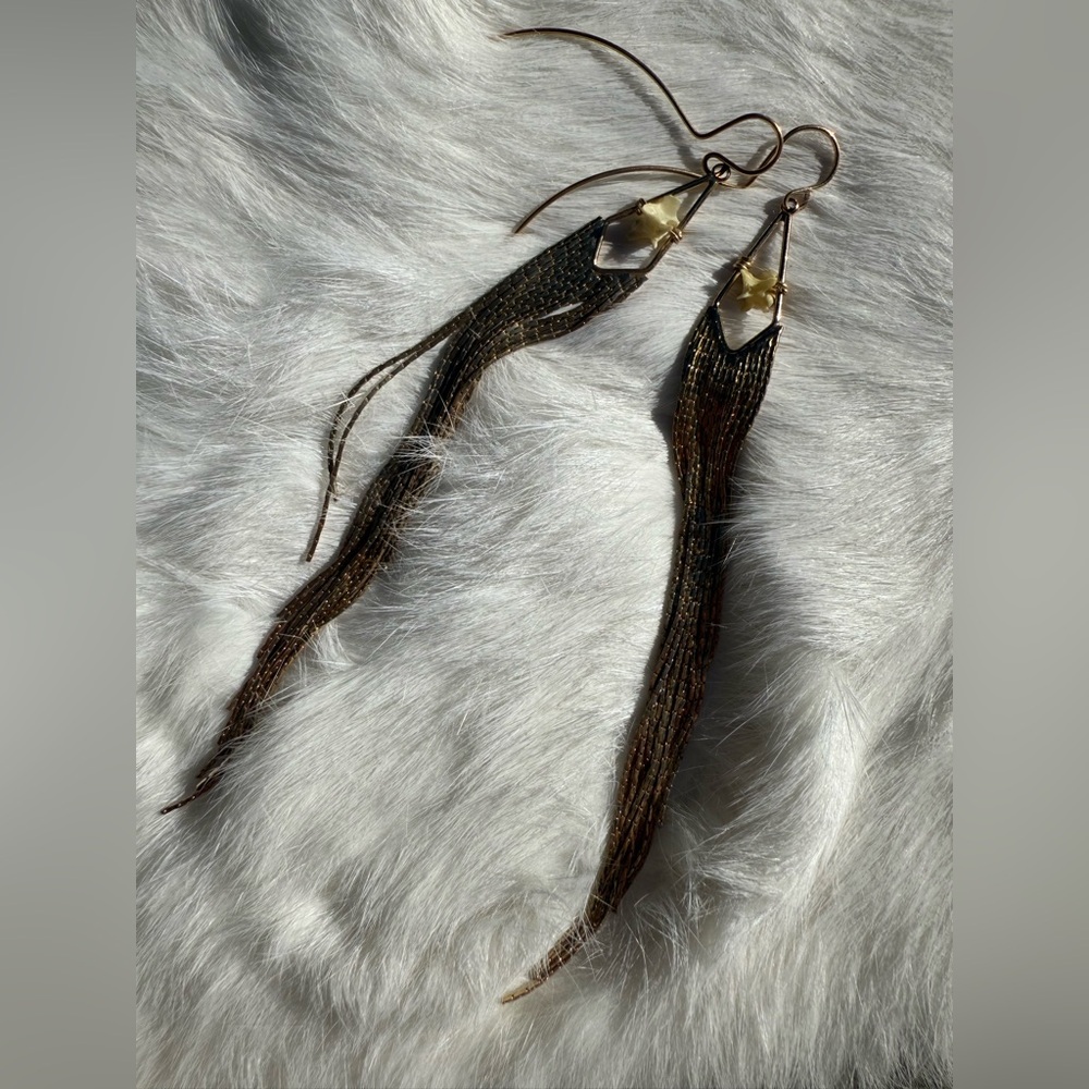 Real Snake Vertebrae Bone Gold Tassell Earrings